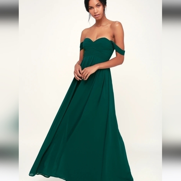 Lulus Dresses & Skirts - NWT Lulu's Harmonious Love Forest Green Off-the-Shoulder Maxi Dress Small